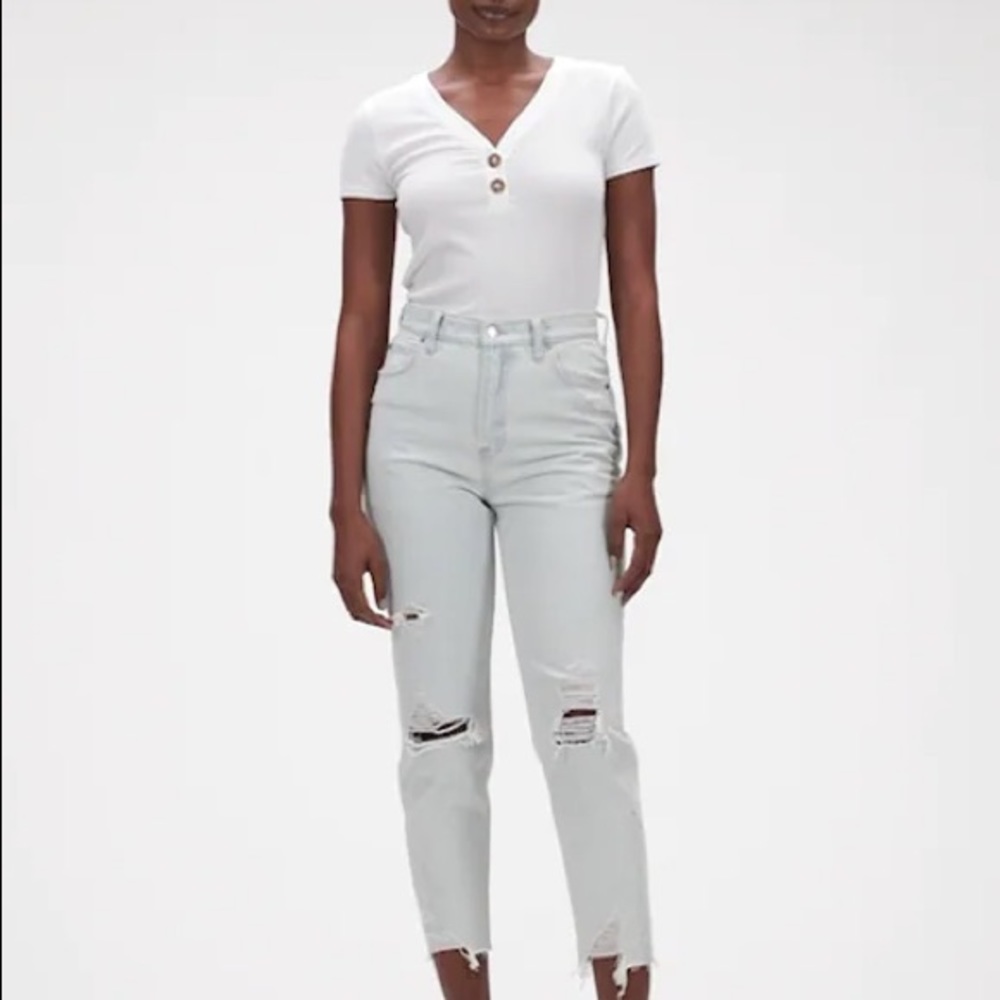 Gap High Rise Deconstructed Mom Jeans Petite